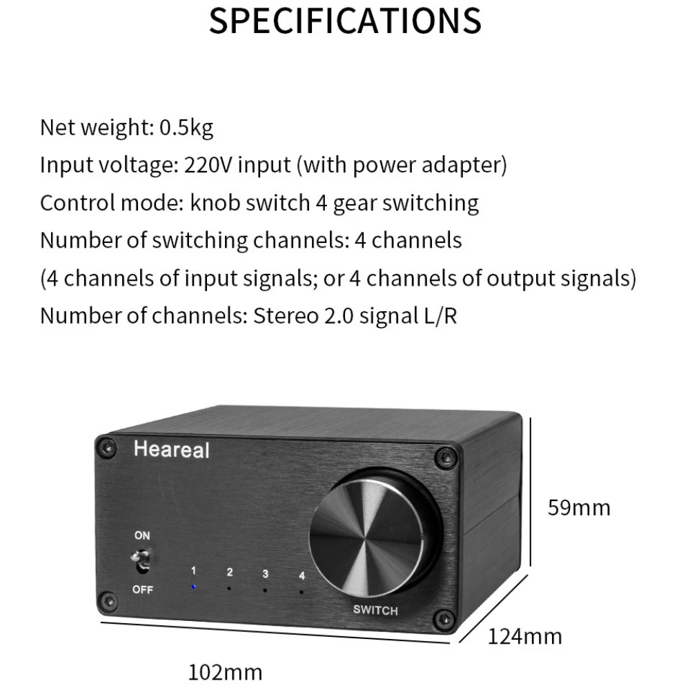 Heareal-Z1 hifiオーディオレシーバー、信号スイッチャー、調整可能なボリューム、ステレオ、無損失サウンド、デュアルチャンネルコンバーター、1インチ、4インチ、4インチ、1