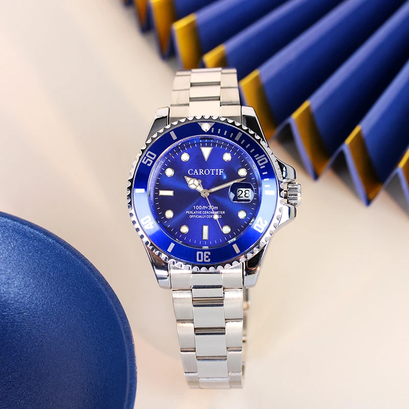 メンズ-シルバーブルー-スチールストラップ-スタイリッシュ-カジュアル-ラウンドダイヤル-ポインター式-全自動機械式時計