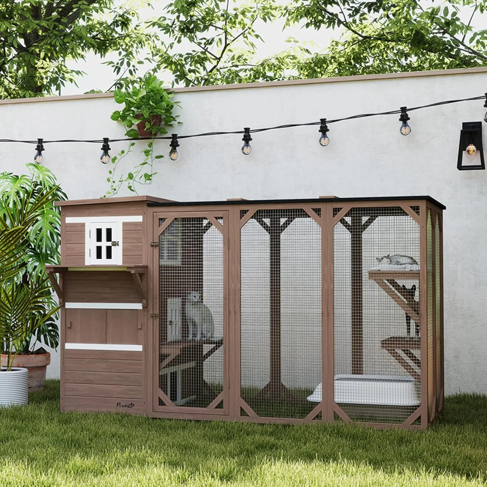 US Catio Outdoor Cat Enclosure, Large Wood Kitten Cat House Enclosure with 3-Level Design