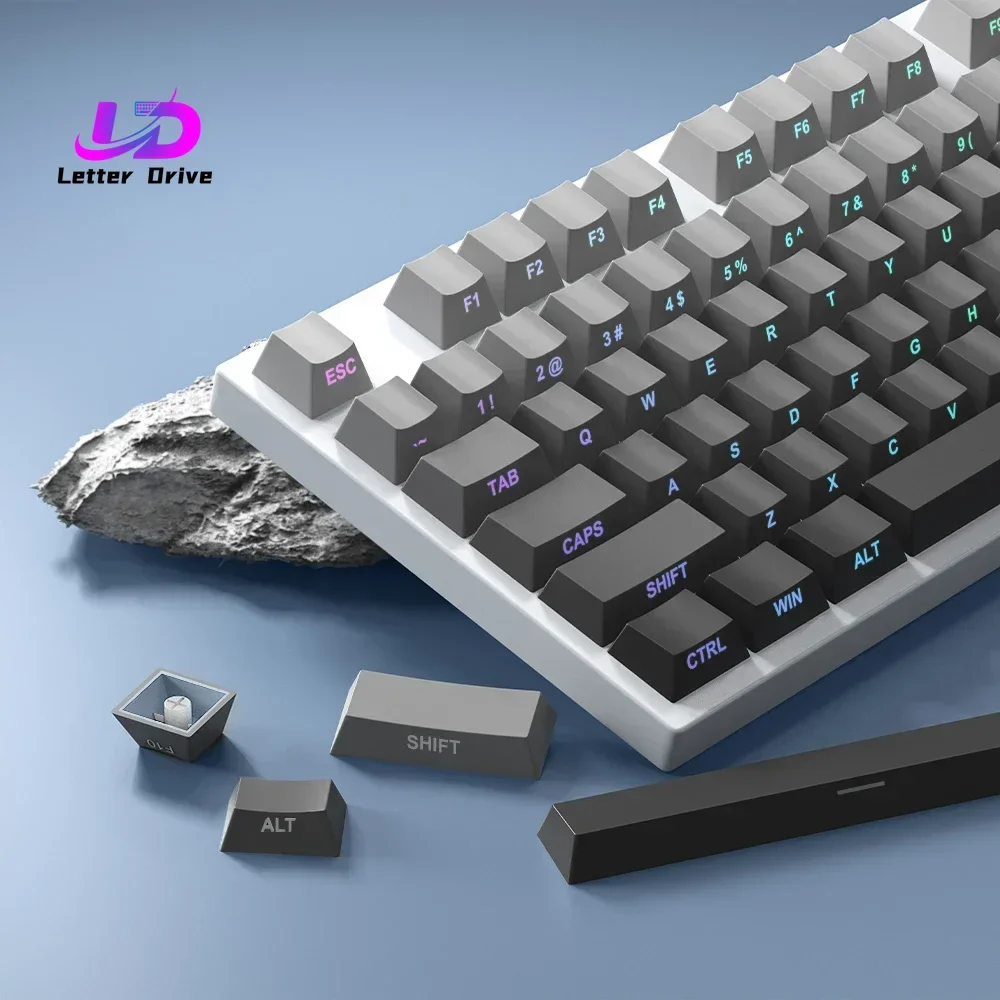 2026 PBT Material 133+ keys Cherry Profile Gray Gradient Keycaps Side Engraved Dye Sublimation  For Mechanical Keyboard Keycaps