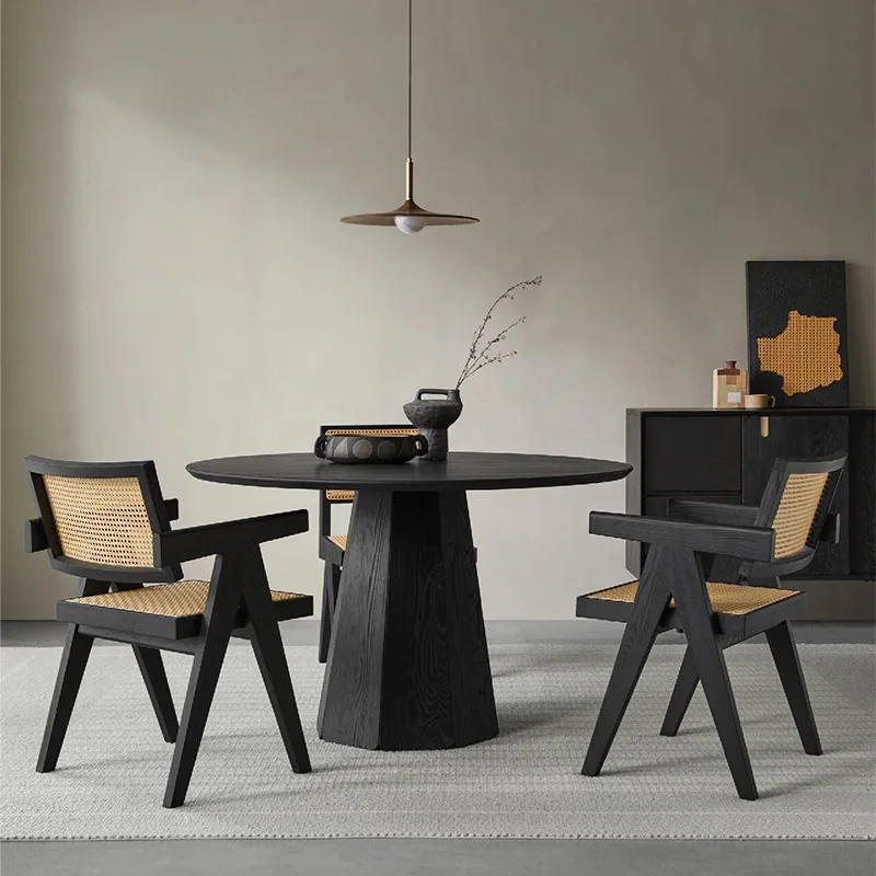 Nordic solid wood round dining table household ash wood dining table minimalist light luxury meeting table minimalist rock slab
