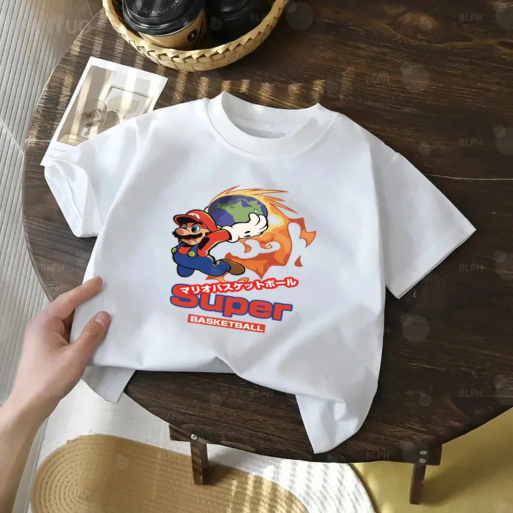 

Kids Mario Basketball Printed T-Shirt Casual Soft Cotton Short Sleeve Tee for Boys Girls Summer Breathable Children Cartoon Top