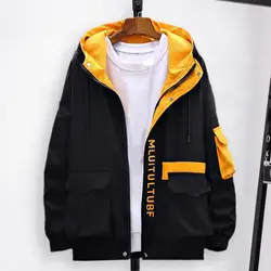 Long Sleeved Cargo jacket men harajuku windbreaker jackets hooded hip-hop streetwear zipper coats with big pockets