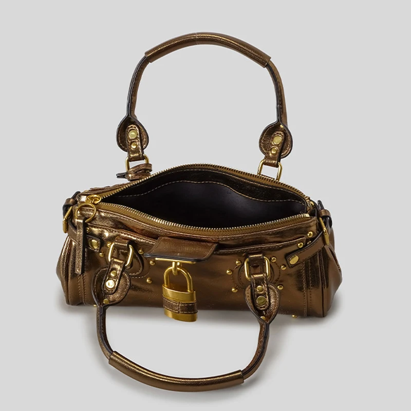 Trending Y2K Spicy Girl Tote Bag Retro Lock Design Large Capacity Daily Commuter Top Handle Shoulder Handbag For Women