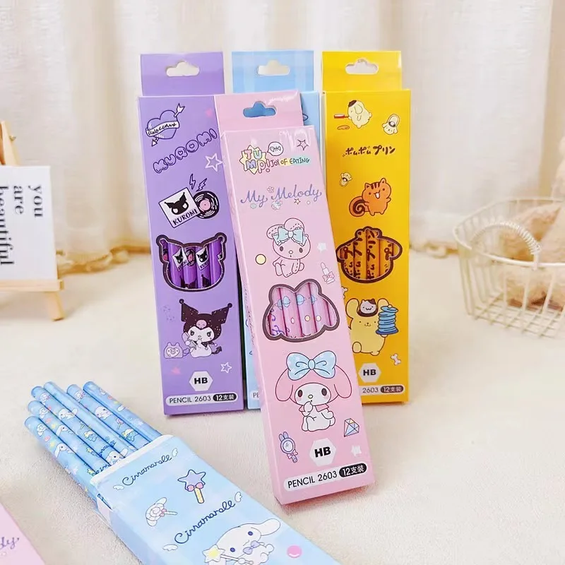 Sanrio Series HB Pencil anime figure Kuromi Hello Kitty Melody Cartoon Pattern Painting Writing Stationery Child Birthday Gift