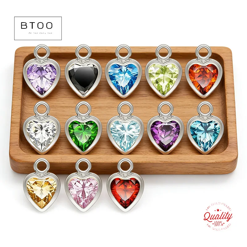 925 Sterling Silver Charm Pendant Heart Shaped Birthstone 3/4mm Horizontal CZs - Mix & Match Customizable Jewelry Charm