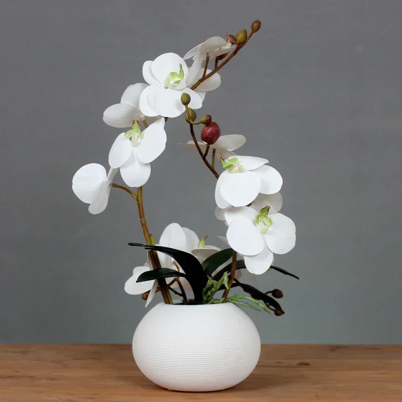 Nowoczesny Minimalistyczny Wazon Ceramiczny + Fałszywy Kwiat Phalaenopsis Zestaw Figurki Rękodzieło Dekoracja Dom Salon Stół Ozdoby Kawowe