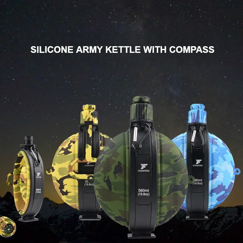 

Silicone Folding Cup Outdoor Mountain Climbing Portable Multi-functional Military Camouflage 580ML Large Capacity Sports Kettle