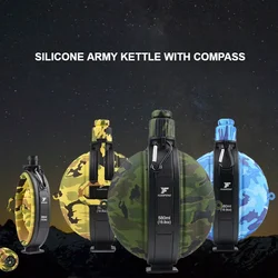580ML Silicone Folding Cup, Portable Collapsible Kettle for Outdoor Camping Hiking Military Camouflage Sports Water Bottle