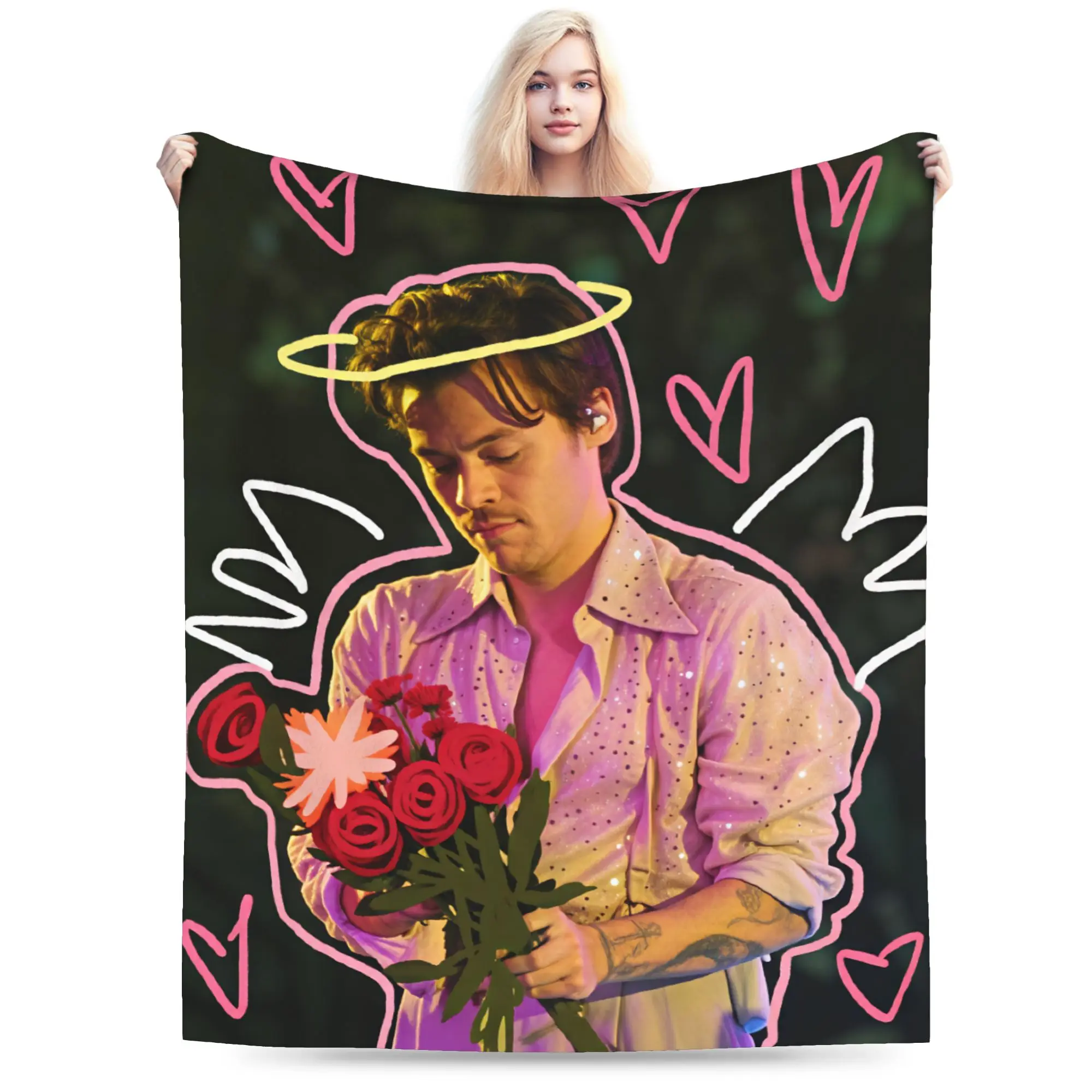Harrys S-Styles Kiss Al the Time Blanket Winter  Warm Soft Throw Blanket For Adults Couch Chair Flannel Bedspread Bed Cover