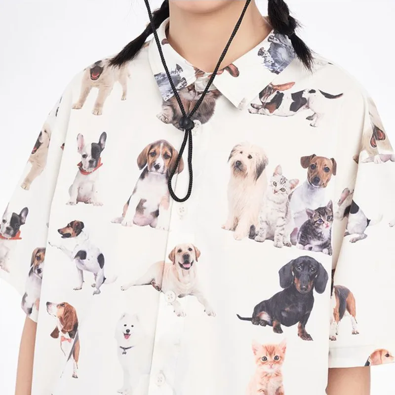 Women Funny Dog Animal Full Print Cute Casual Short Sleeve Shirts Women Blouse Teen Girls Summer New Korean Trendy Blusas Top