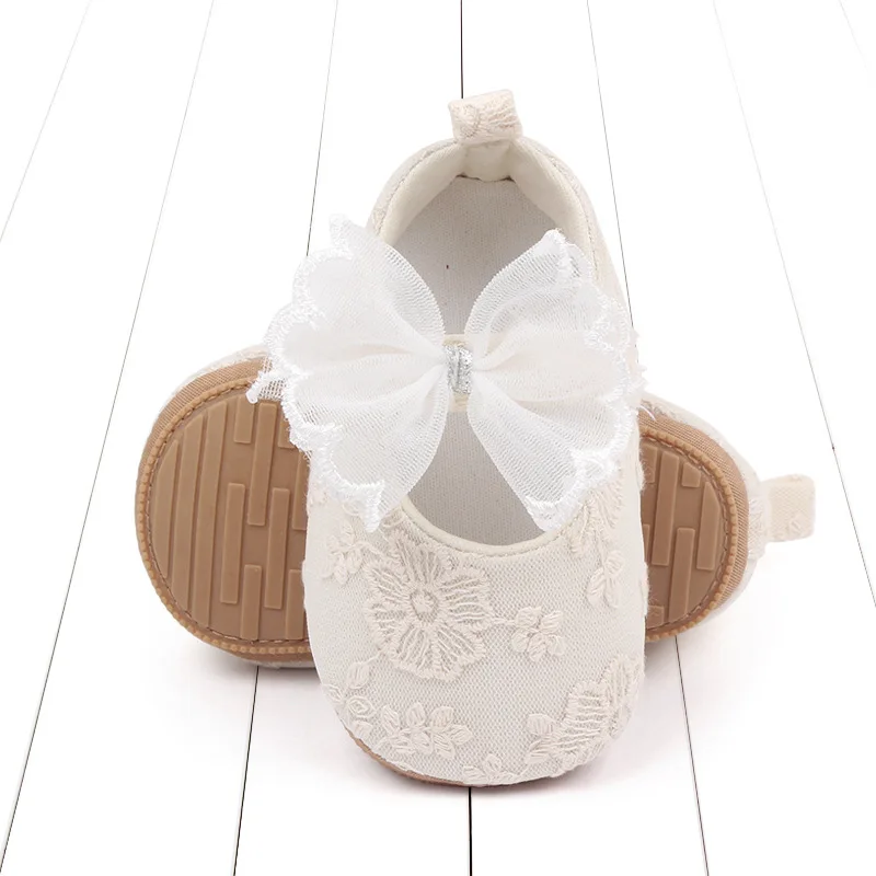 Meckior New Baby Princess Girl Shoes Bow Cute Lace Rubber Sole Soft Anti-slip Embroidery Flower First Walker Toddler Girls Shoes