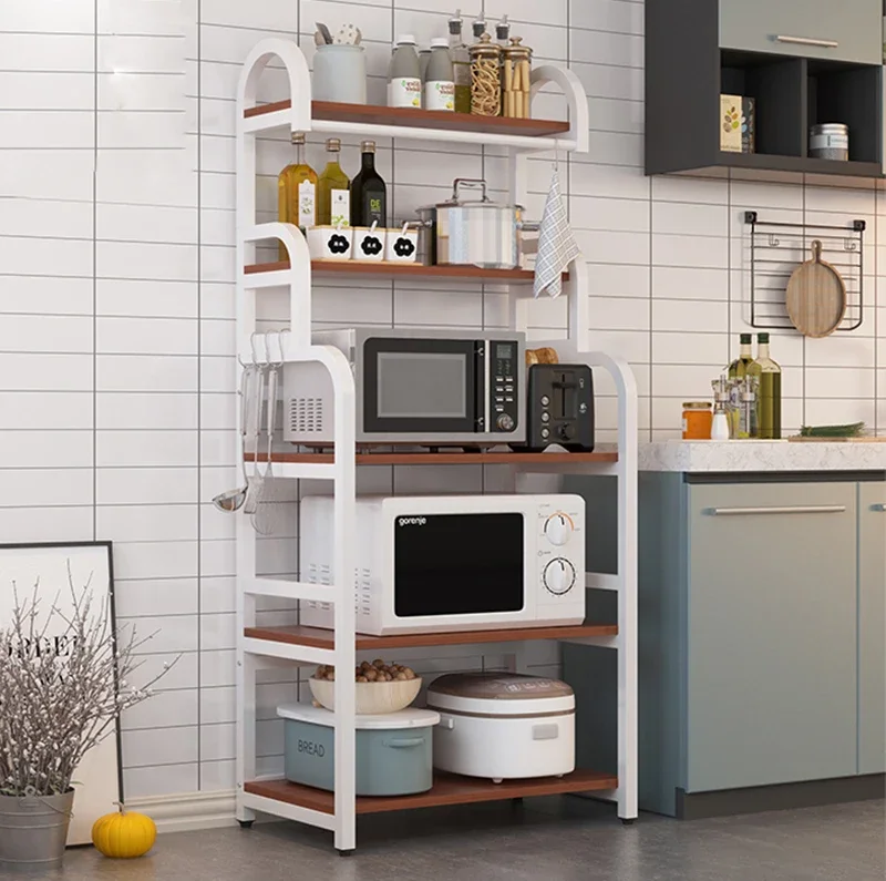 5 Layer Floor Kitchen Shelf for Tableware Microwave Oven Storage Kitchen Table Space-Saving Kitchen Accessories Organizer