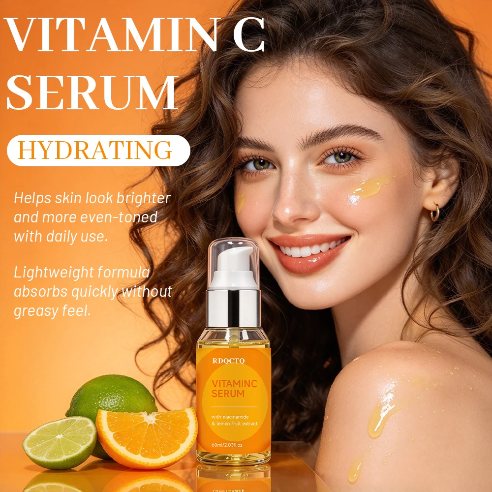 Sérum facial com vitamina C da RDQCTQ, para cuidados com a pele no inverno, com niacinamida, extrato de limão e ácido hialurónico, hidratante e umecta