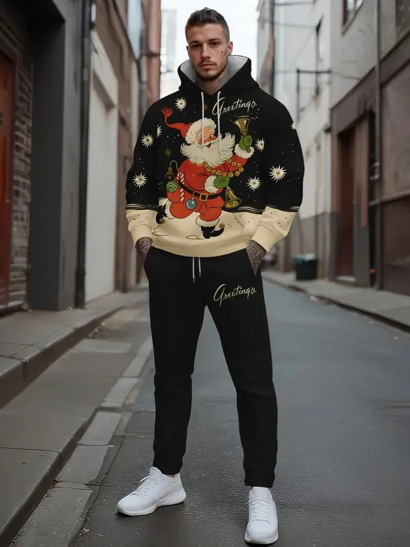 

The new men's hoodie set for Spring and Autumn and Christmas in 2025 is soft casual and fashionable with Santa Claus prints