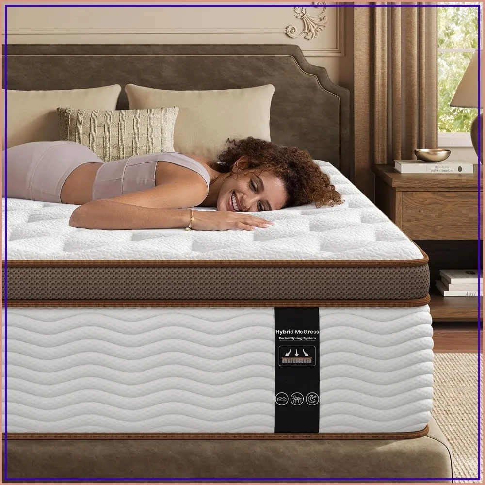 Queen Mattress 14 Inch Hybrid Firm, Pocket Spring Motion Isolation, Orthopedic Support for Back Pain