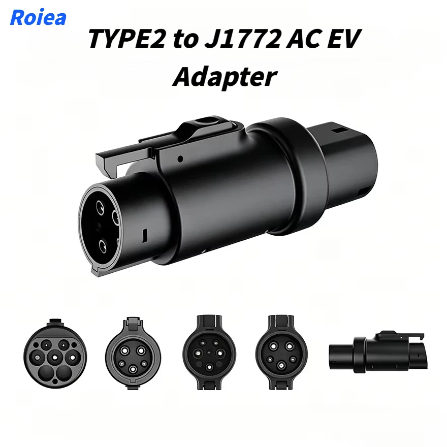 Roiea EU Typ 2 zu US J1772 AC EV-Adapter 8 kW Max 32A 250V Langlebiger EV-Ladeadapter für Typ 1 Elektrofahrzeuge