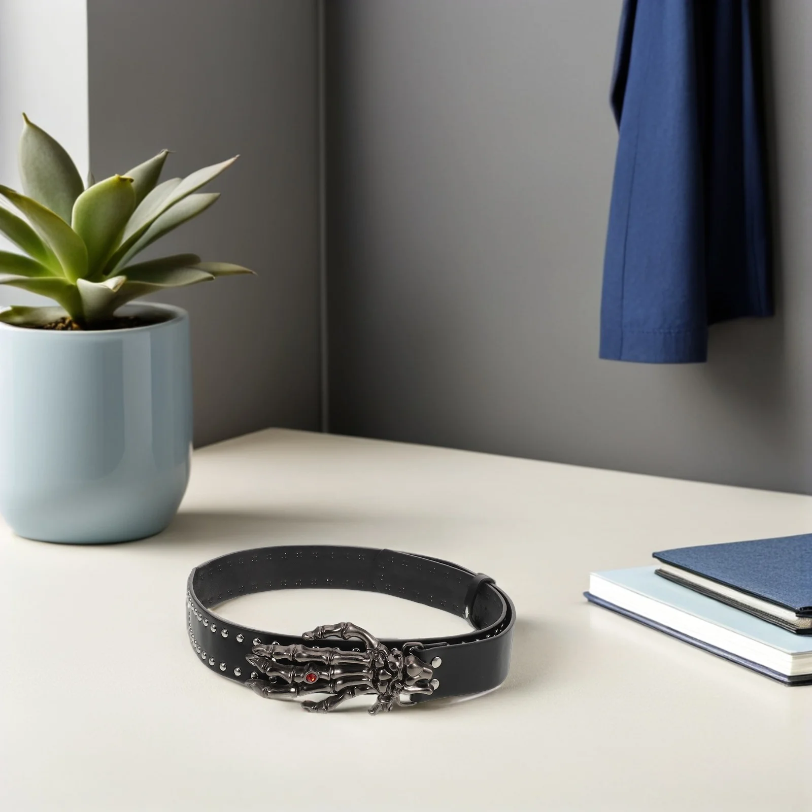 

Dark Gothic Belt: Punk Studded Pu Skull Buckle Waist Band For Men Women Rock Rivet Fashion Costume Accessory