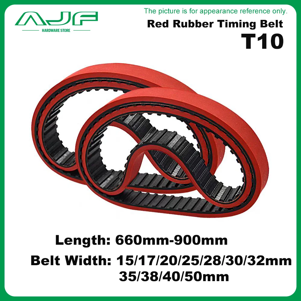 Heat Resistant Open Ended PU Food Grade Timing Belt Factory Direct T10-660-900mm Red Rubber Timing Belt For VFFS Packing Machine