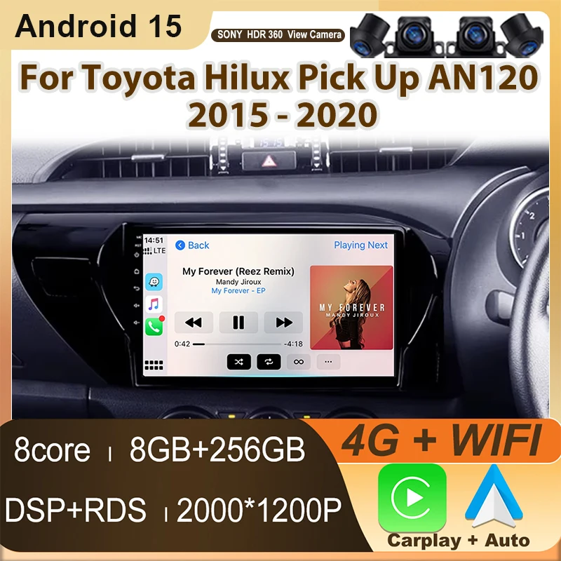 Radio Multimedia para coche Android 15 para Toyota Hilux Pick Up AN120 2015 - 2020 GPS Video reproductor automático navegación estéreo No 2din DVD