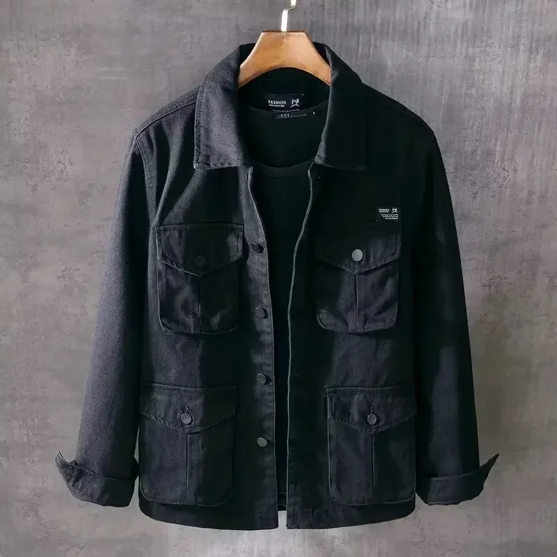 Japanese Style Men Multi-Pocket Loose Jacket Thin Casual Outerwear Spring Autumn Trendy Lightweight Menswear Top