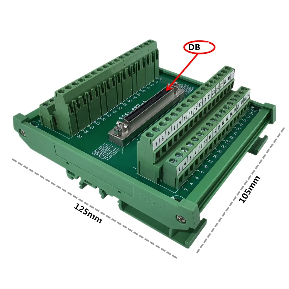 SCSI-68P-A 68 Pin DB Hole Relay Terminal Block Designed for DIN Rail Mounting in Industrial Control Applications