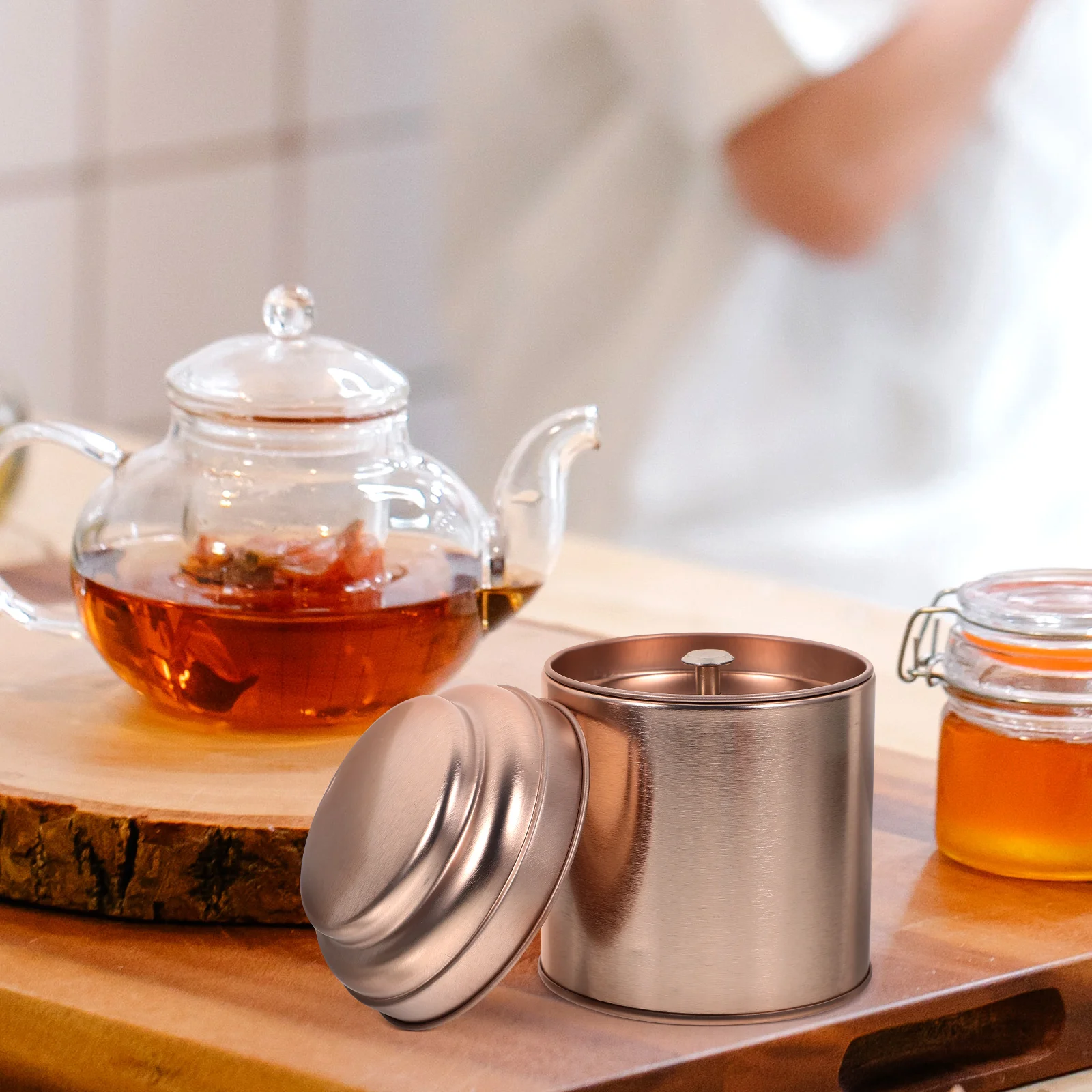 

2pcs Tea Tin Can Storage Jars Sealed Containers Oatmeal Holder Mini Storage Gold Rose R om Dry Moisture Proof Home Tea Leaves