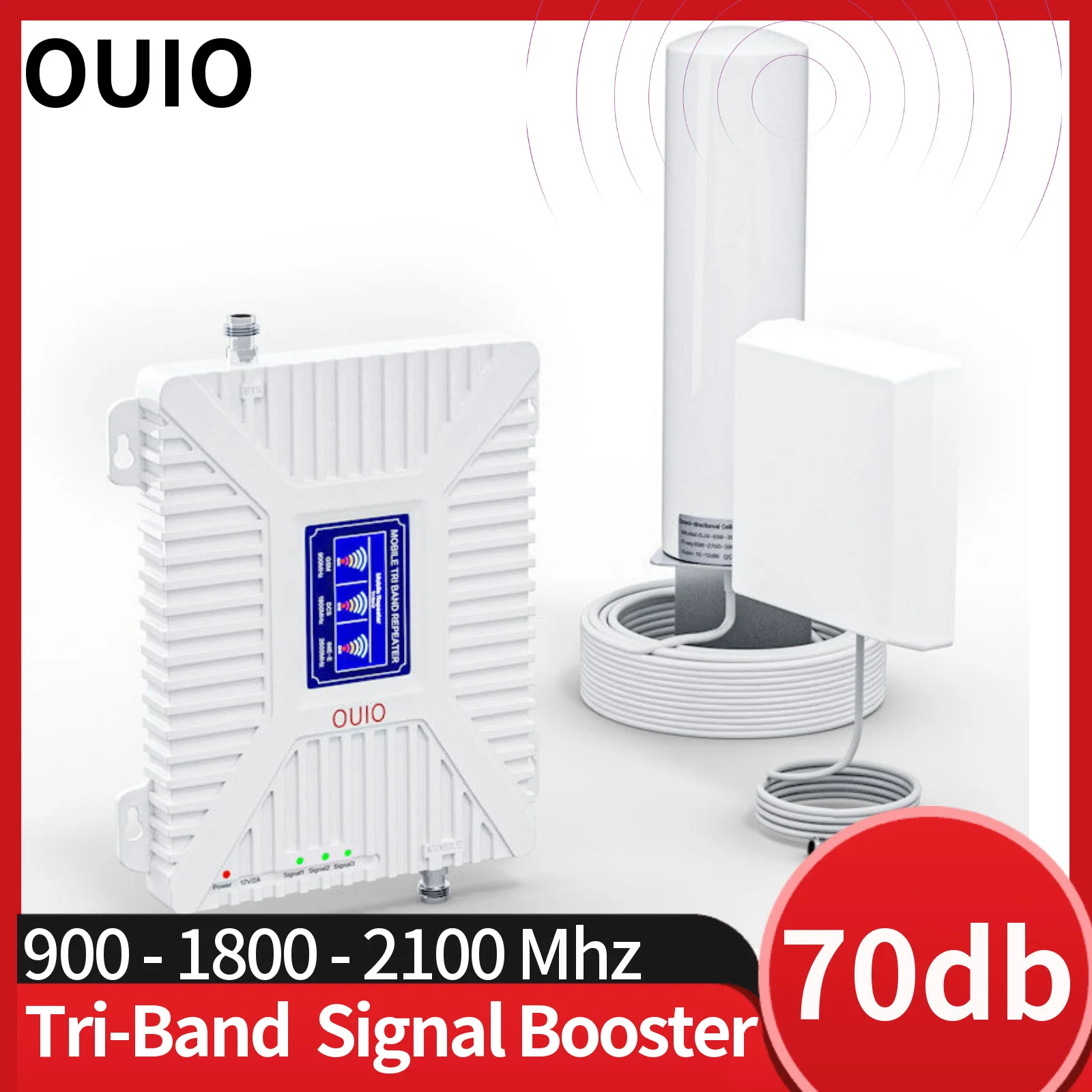 OUIO Fullset Tri-Band Band8/3/1 900/1800/2100 amplificatore GSM WCDMA UMTS LTE 900Mhz 1800MHz 2100MHz ripetitore Booster + 360 Antenna