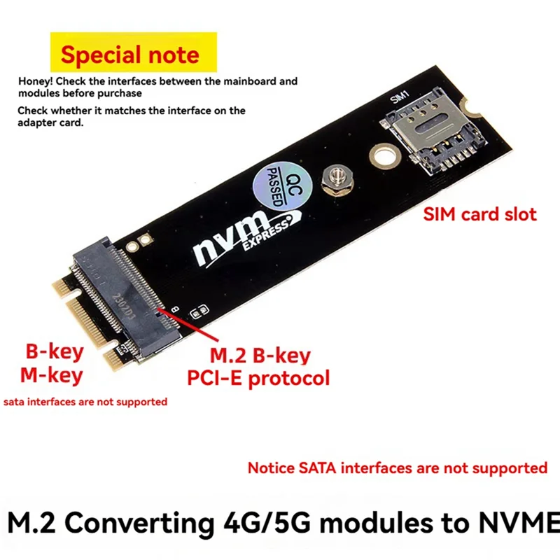

L53A-M.2 B-Key To PCIE Adapter Riser With SIM Card Slot For 4G 5G LTE Network Module M.2 M-Key/B-Key NVME Adapter