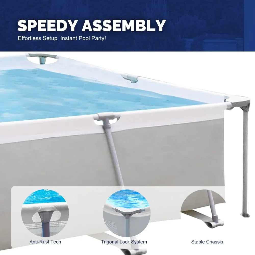 10ft x 6.8ft x 25.6in Steel Rectangular Swimming Pool Set with Filter Pump, Gray