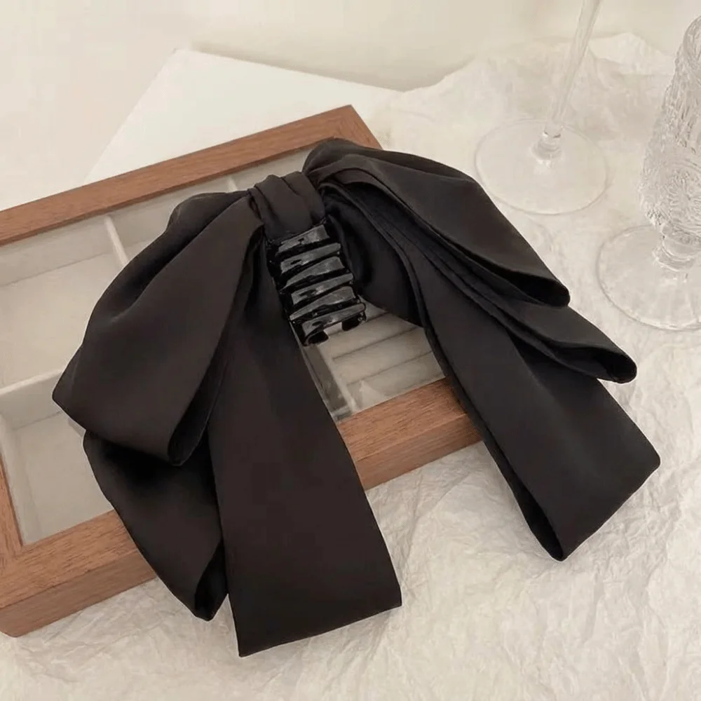 Elegant Wide Grip Oversized Bow Hair Claw Non-Slip Durable Long-Lasting Hair Accessories Pure Black Sturdy Hair Clamp Wedding