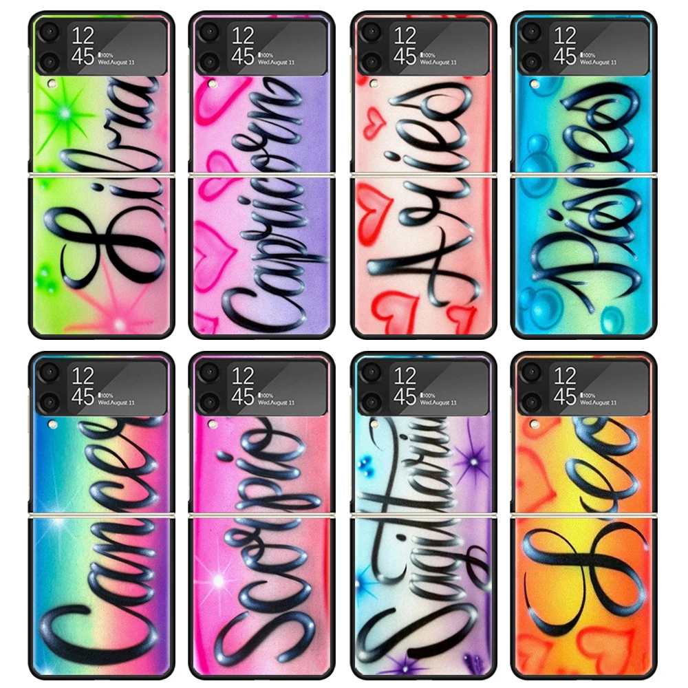 Aries Leo Libra Pisces Virgo Capricorn Phone Case For Samsung Z Flip 6 5 4 3 Galaxy ZFlip6 5G Flip5 Flip4 Black Hard Camera Prot