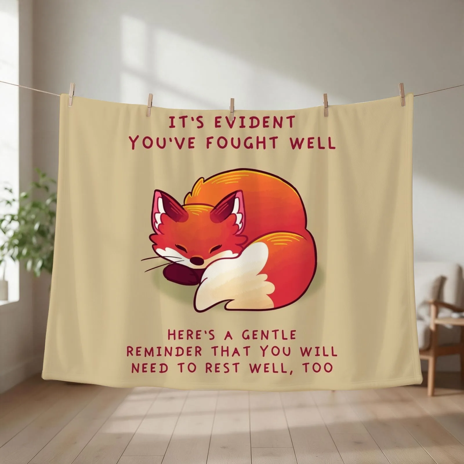 It's Evident You've Fought Well Sleepy Fox Throw Blanket couch cozy soft plush fuzzy picnic outdoor blanket