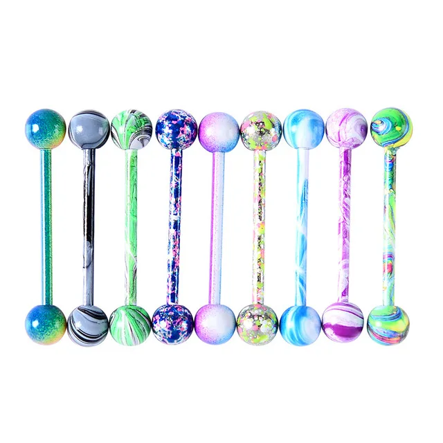 6PCS Paint Tongue Piercing Lot Stainless Steel Glitter Tongue Rings Barbell Bulk Sexy Nipple Bars Set Barbell Piercing Jewelry