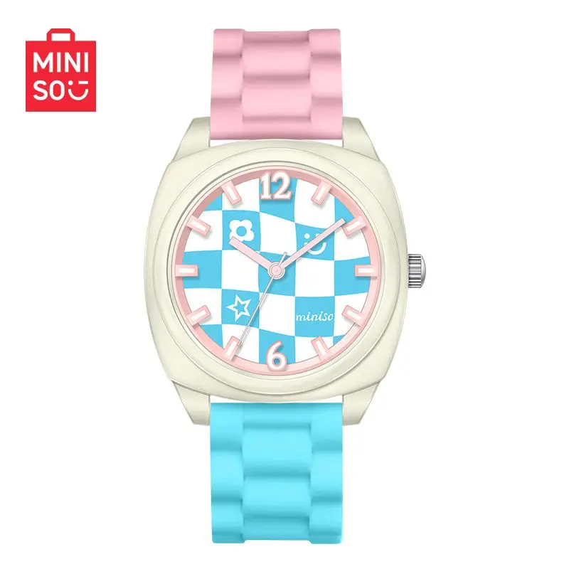 

Miniso Студенческие кварцевые часы в шахматном порядке с допамином Macaron Цветная схема Тенденция Универсальный