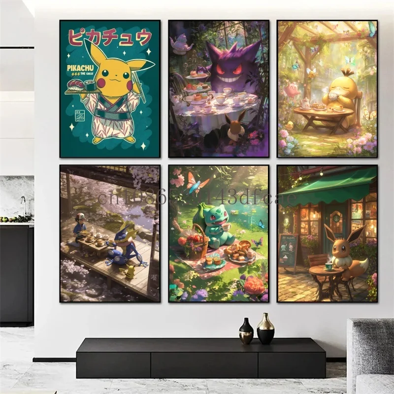 

Japan Anime Pokemon Pikachu Bulbasaur Squirtle Poster Wall Art Picture Painting Modern Room Decorate Picture Classic Kids Gifts