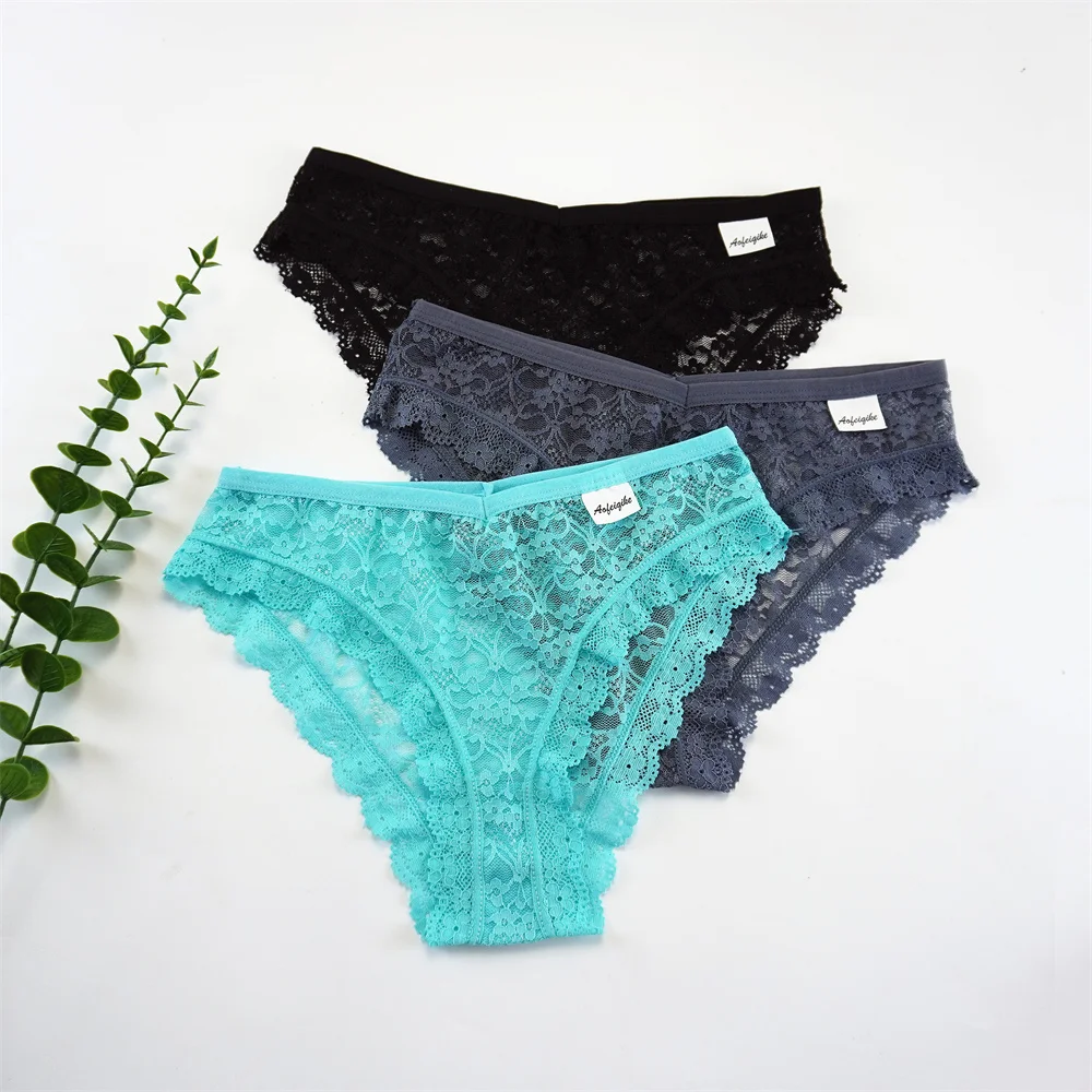 3PCS/pack Lace Allure Underwear Female Mid-waist Breathable Seamless Women Sexy Hollow Mesh Cotton Crotch Girls Lingerie