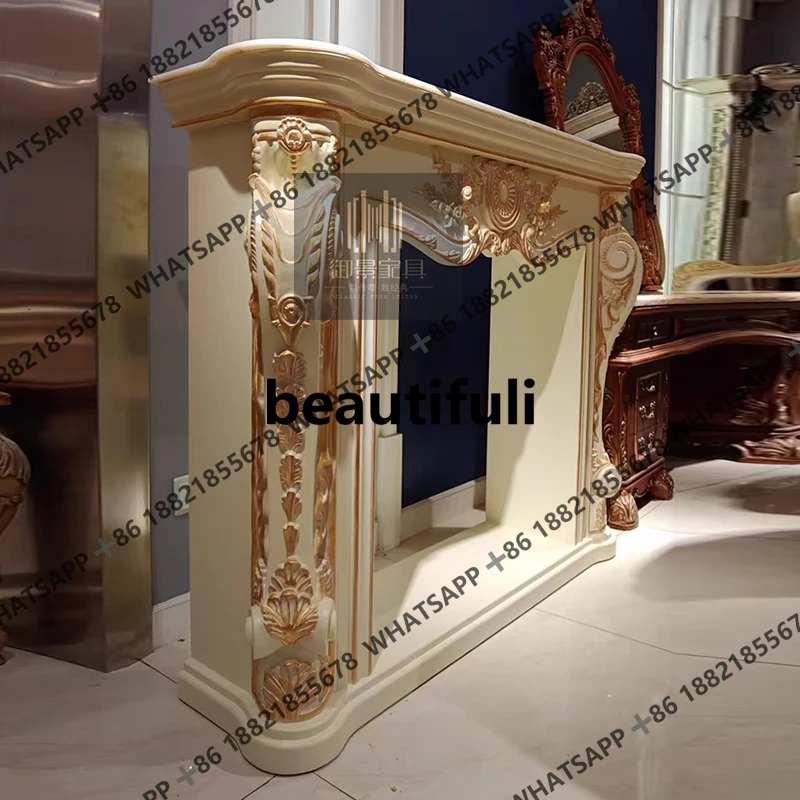 French ivory white old fireplace cabinet European style carved gold painted stove cabinet entrance decoration cabinet