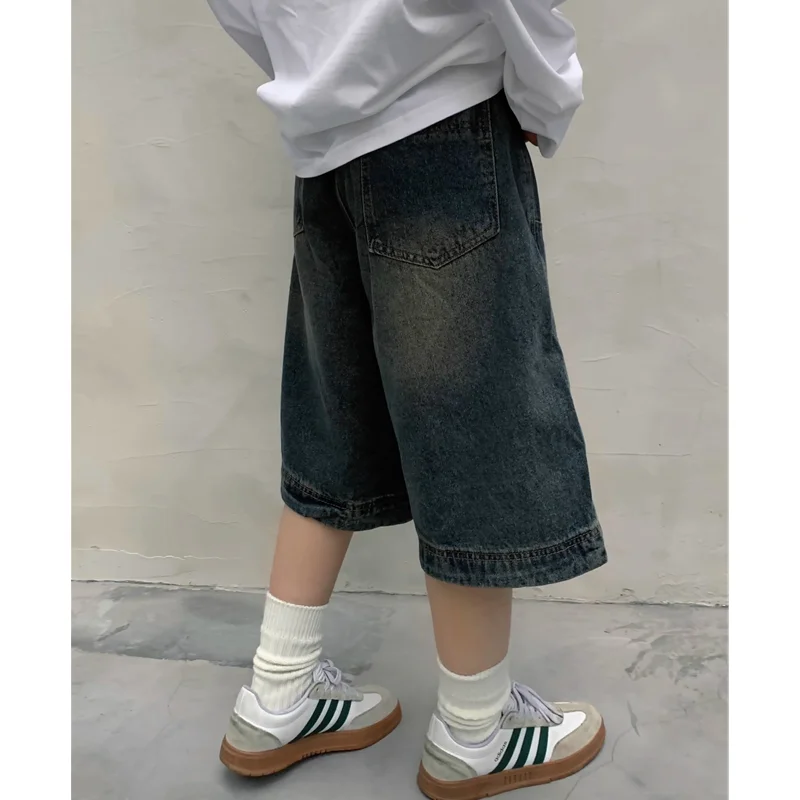 Niebieskie szorty damskie Dżinsy Wysoka talia Proste spodnie Streetwear Y2K Vintage Kobiece szerokie nogawki Denim Five Points Boyfriend Trouser