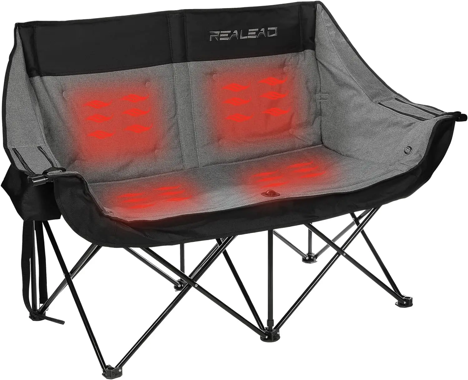 Heated Double Camping Chair, 3 Heat Levels and 4 Heating Zones, Portable Heated Loveseat Chair for Outdoor Sports Suppor