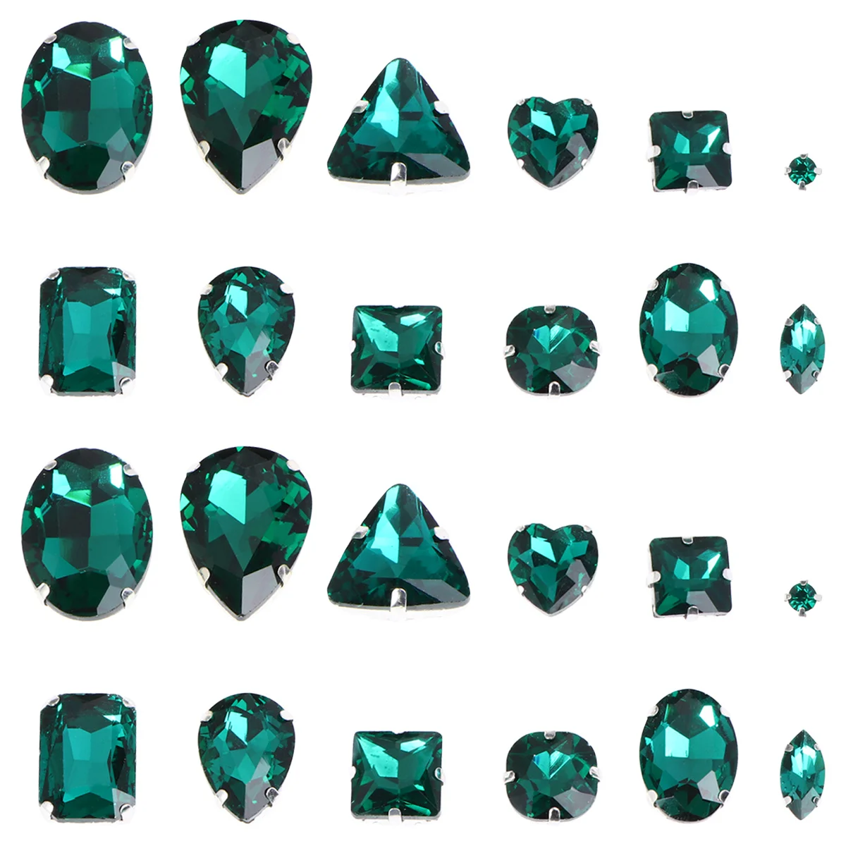 

50Pcs Crystal Claw Glass Rhinestones Dark Green Mixed Style Flat Metal Base for Garment Wedding Dress Shoes DIY Craft