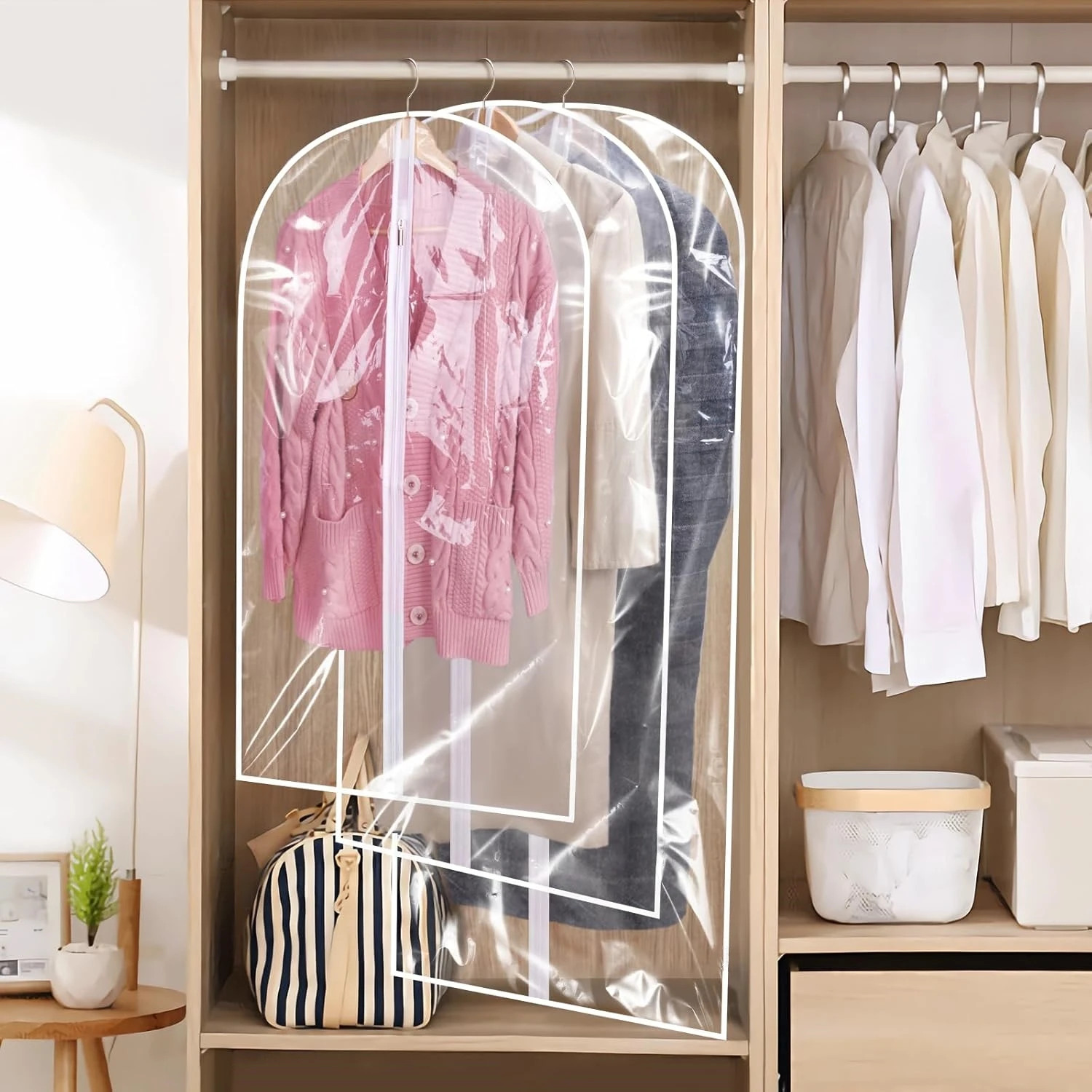5/10pcs Clear Garment Bags Plastic Dustproof Clothes Bag with Zipper for Coats, Jackets, Shirts Wardrobe Washable Clothing Bag