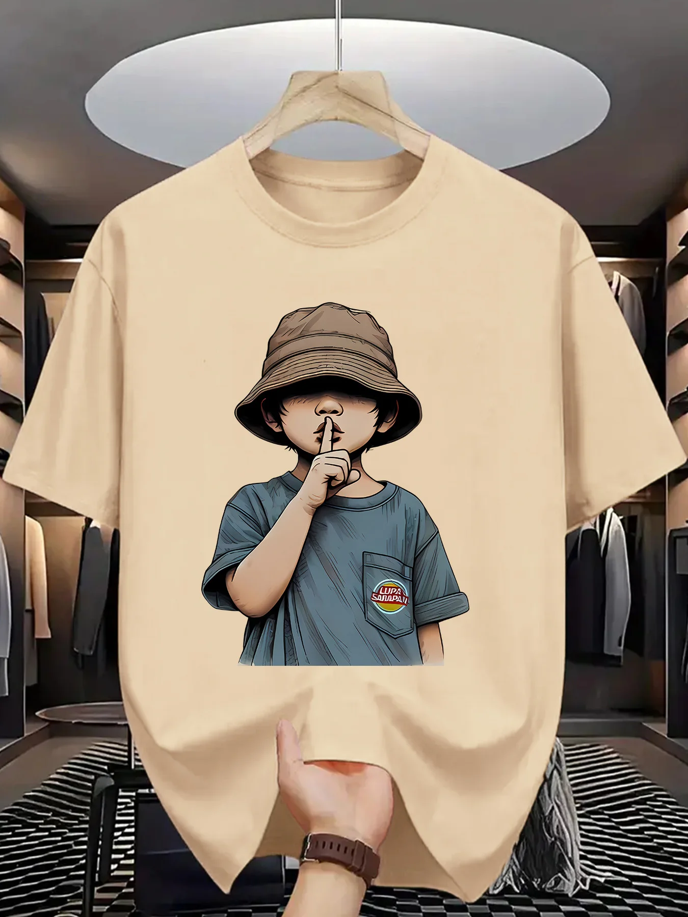 Summer men\'s 100% pure cotton sports casual loose fit plus cartoon pattern printed comfortable round neck short sleeved T-shirt