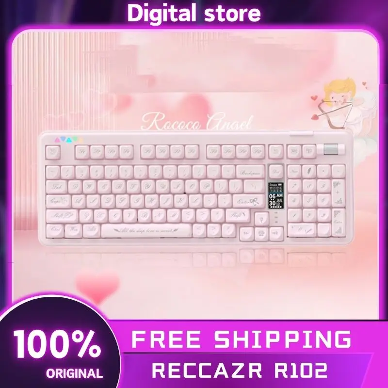 Reccazr R102 Mechanical Keyboard With Screen 3mode 2.4G Wireless Bluetooth Keyboard 102 Keys Hot Swap Custom Gamer Keyboard Gift