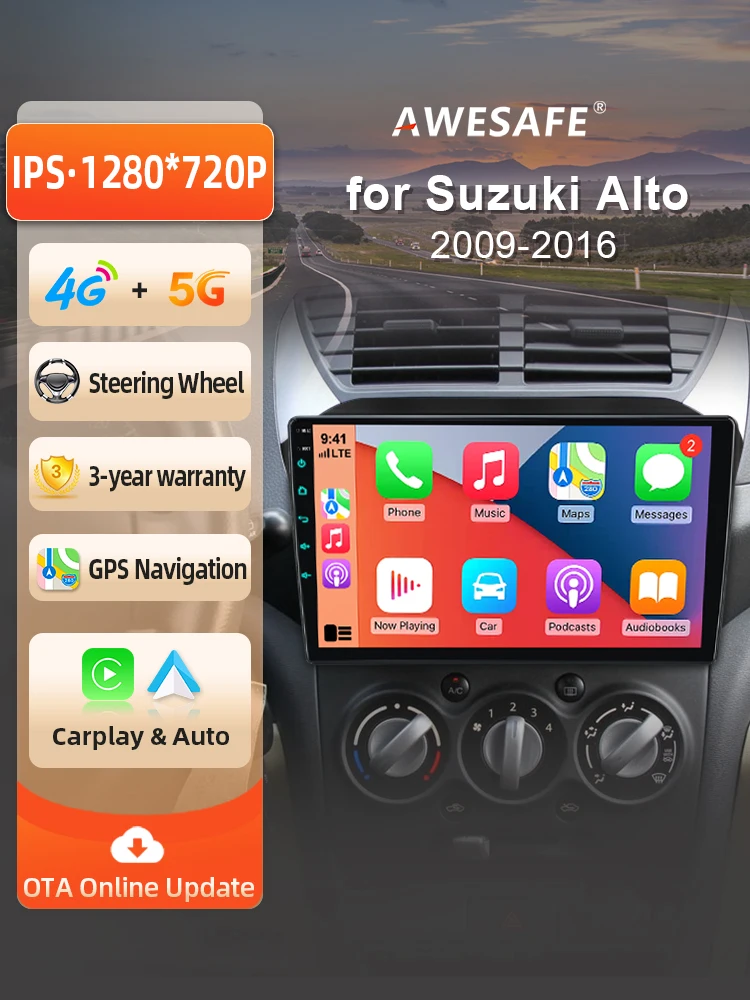 AWESAFE Draadloze CarPlay Android Auto Radio voor Suzuki Alto 2009-2016 GPS Navigatie Plug and Play met SWC RDS DSP Auto Multimedia BT - afbeelding 2