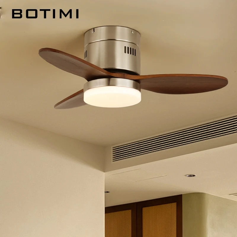 BOTIMI 28 Inch Solid Wood Ceiling Fan With LED Lights For Bedroom Remote Control Ventilateur de