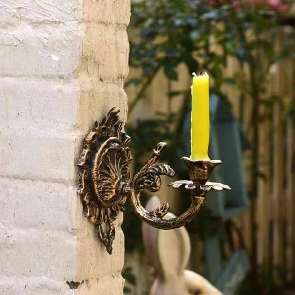 

Gothic Style Cast Iron Wall Sconce Holder Vintage Metal Candlestick Mount for Elegant Home Decor Tealight Stand Fixture