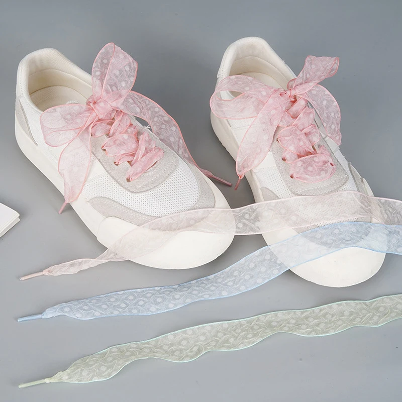 

1pair 120CM Width Frill Organza Shoelaces Trend Bow Laces For Sneaker White Casual Sports Shoes String