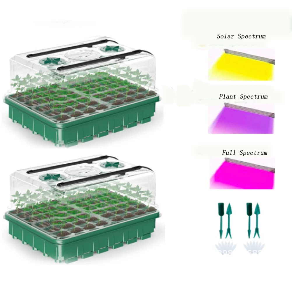 植物用グローライト付きスタータートレイ、シードスターターキット、調整可能な湿度および温度スイッチ、80セル