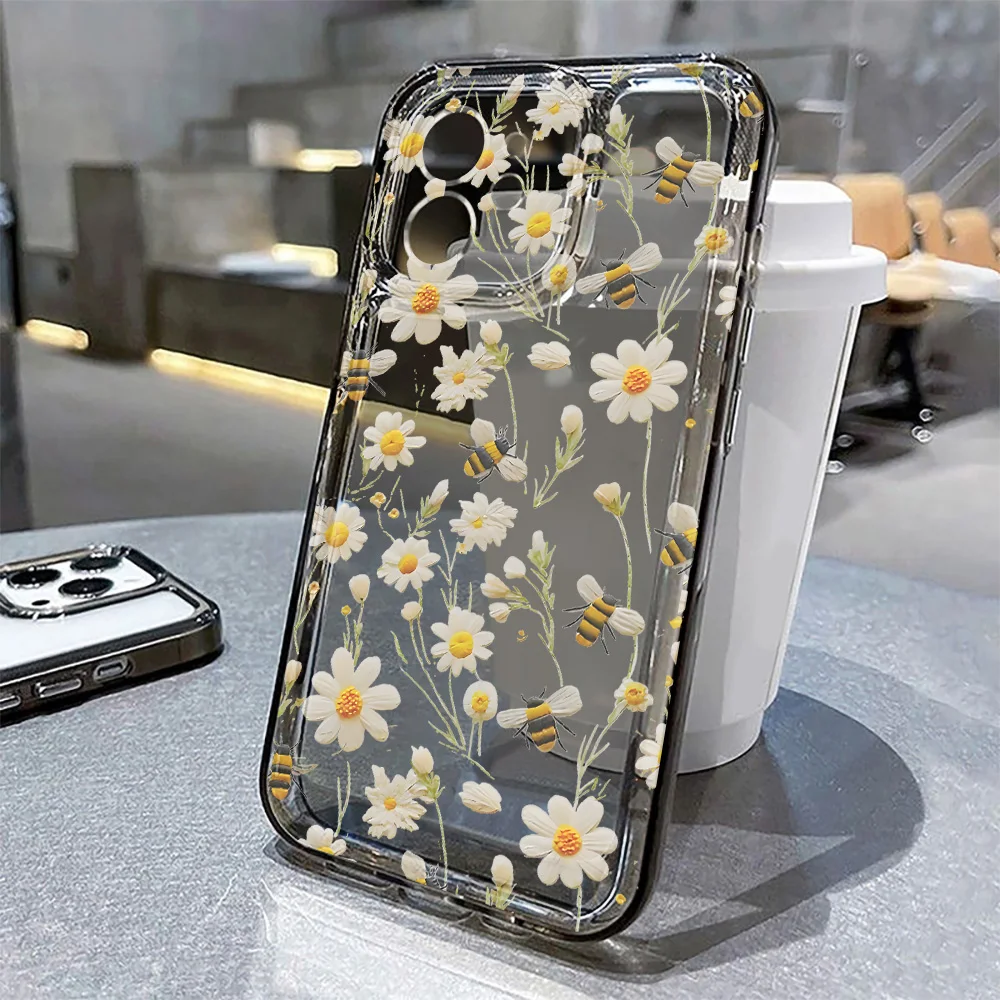 Honeybee Flowers Painted Case For iPhone 11 12 13 14 15 16 Pro Max 16e 7 8 SE 2020 XR X XS Max 15 Plus 13promax Phone Case Cover